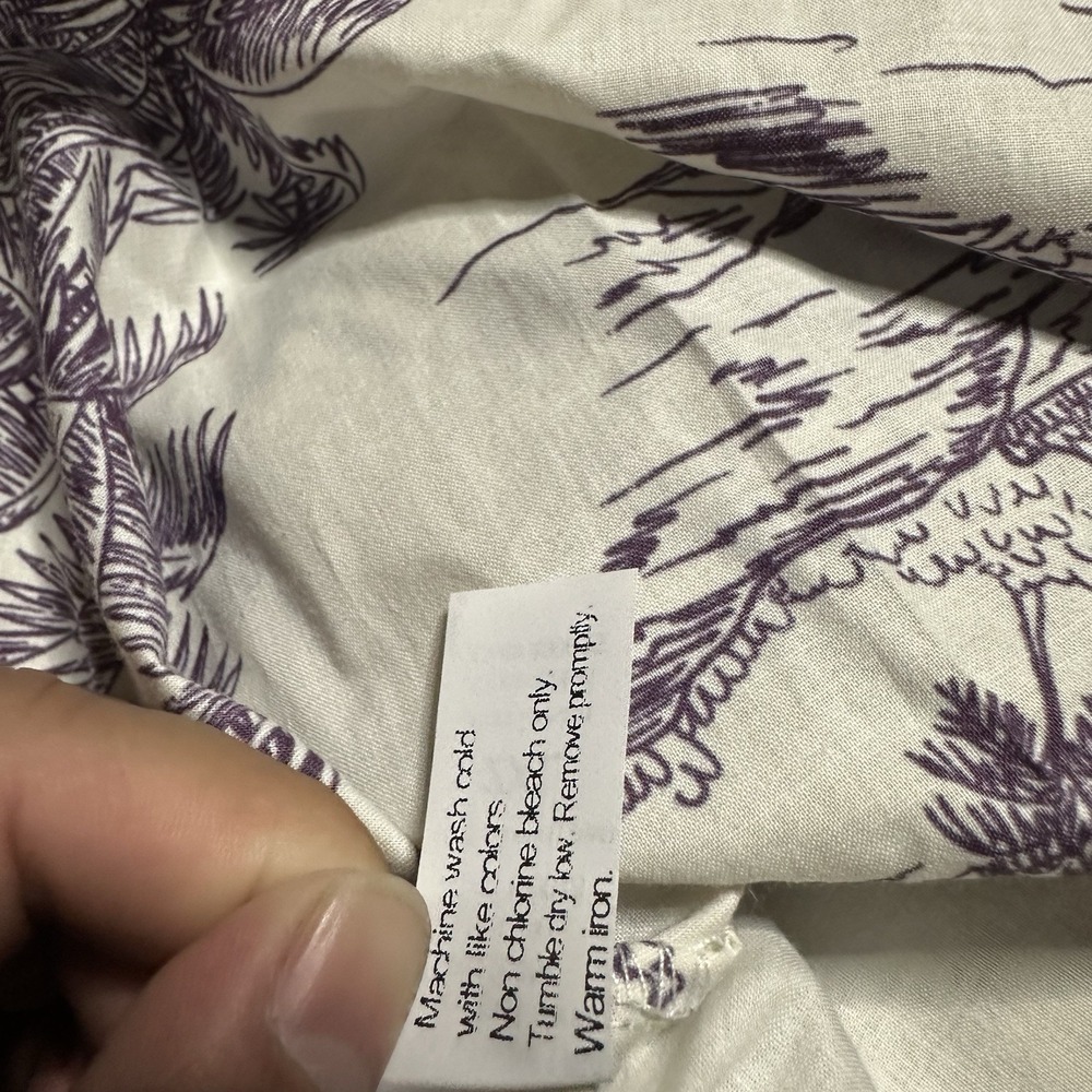 Tori Richard 2XL Aloha Shirt Cotton Coastal Engraving Purple Palm Tree Scenic - Picture 10 of 11